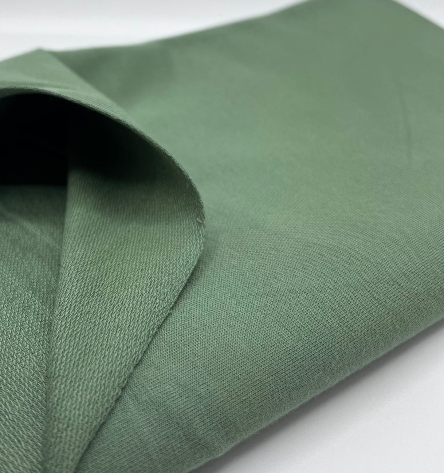 Green French Terry Loopback Cotton Jersey 230 GSM 95/5 Lycra 4 Way Stretch - T9 Fabrics