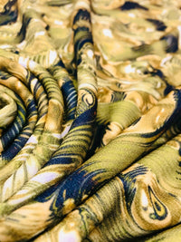 Green Gold Multi Print Lightweight Jersey Crepe Fabric 4 Way Stretch - T9 Fabrics