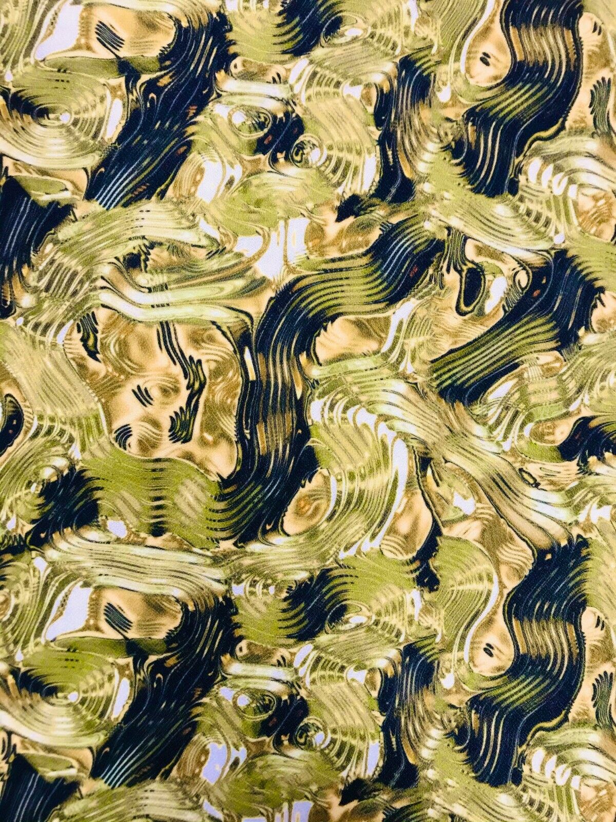 Green Gold Multi Print Lightweight Jersey Crepe Fabric 4 Way Stretch - T9 Fabrics