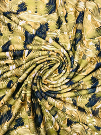 Green Gold Multi Print Lightweight Jersey Crepe Fabric 4 Way Stretch - T9 Fabrics