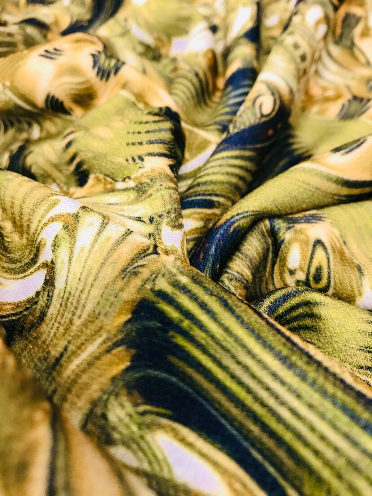 Green Gold Multi Print Lightweight Jersey Crepe Fabric 4 Way Stretch - T9 Fabrics