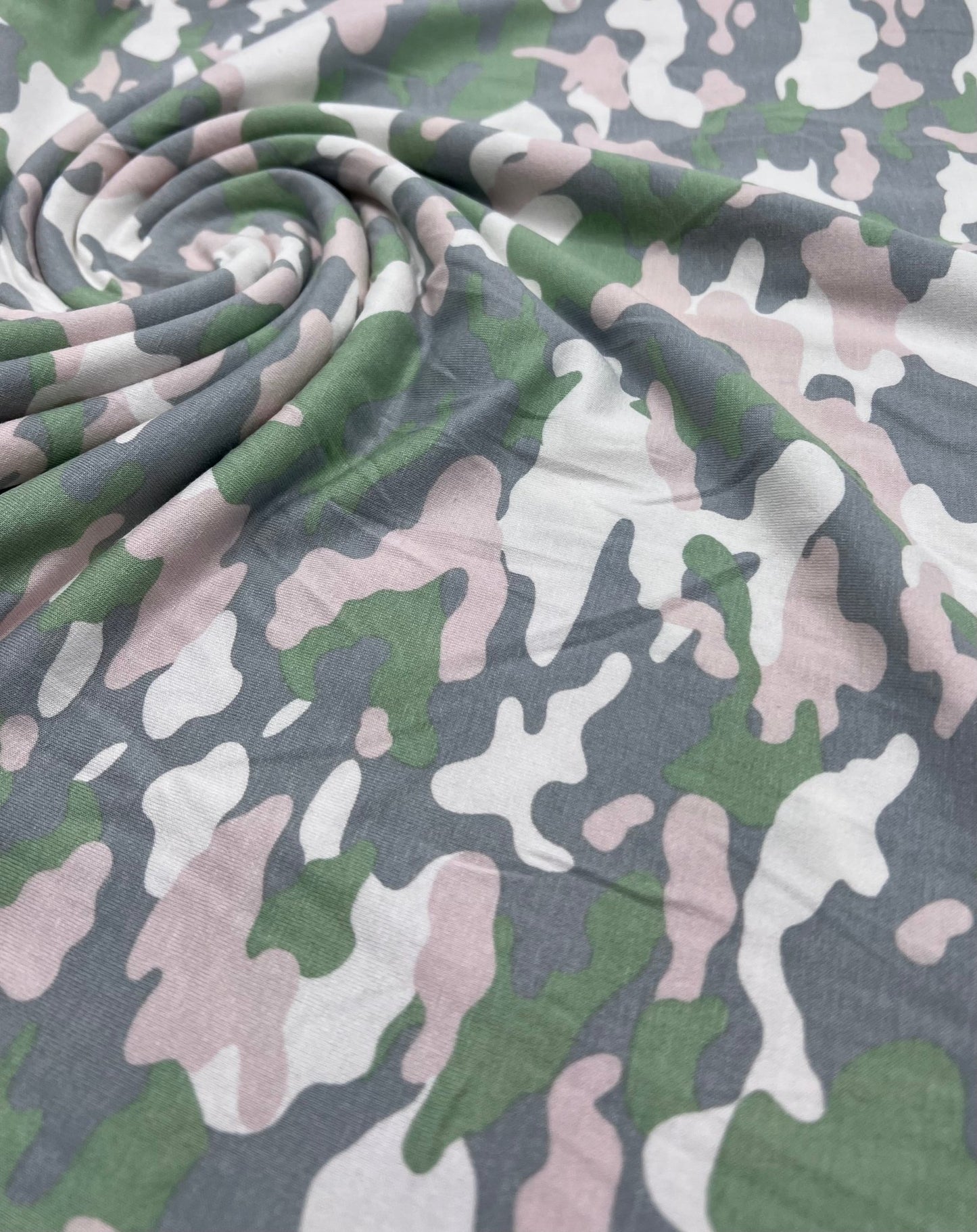 Green Grey Soft Pink Camo Print Viscose Elastane Fabric - T9 Fabrics