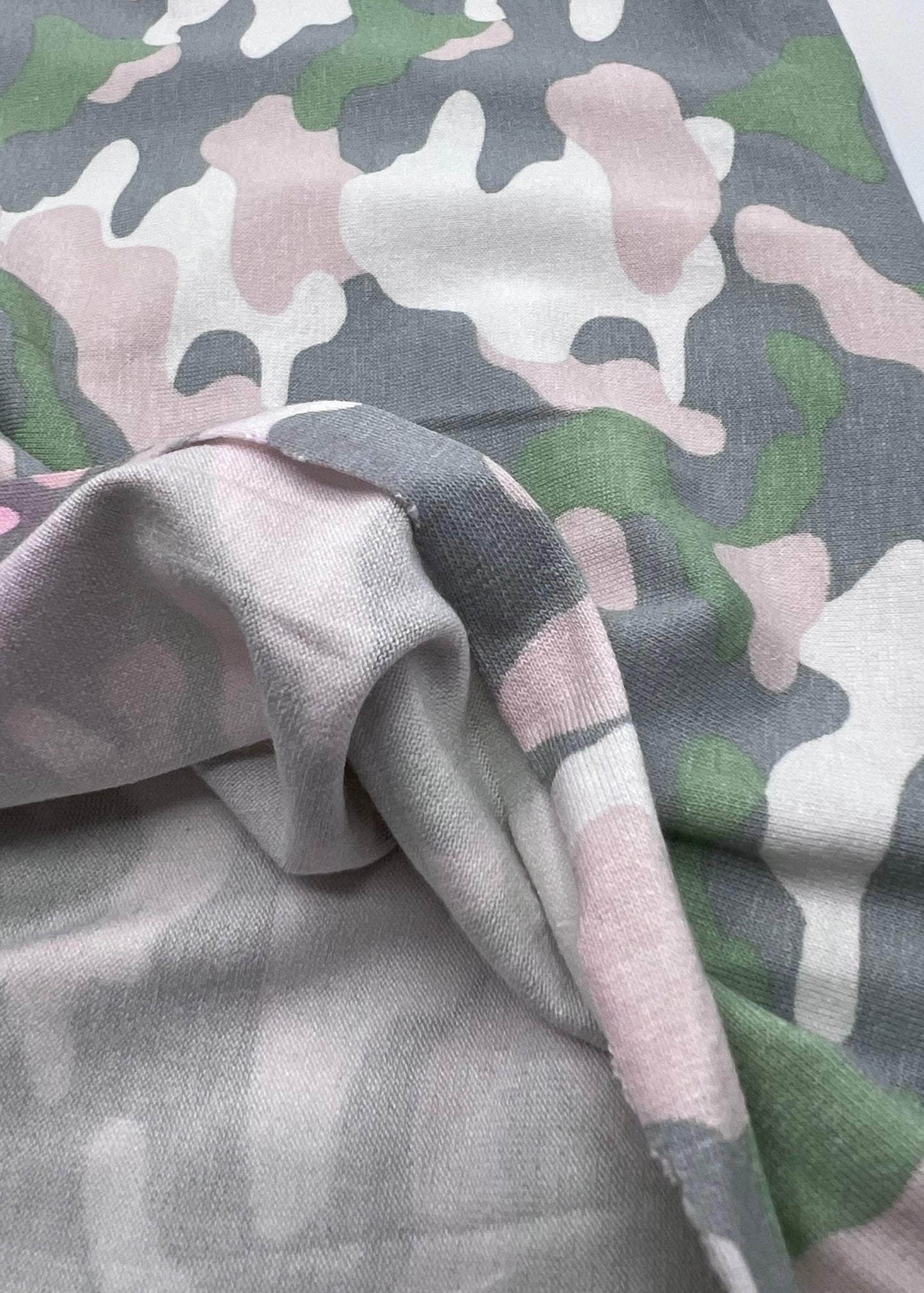 Green Grey Soft Pink Camo Print Viscose Elastane Fabric - T9 Fabrics