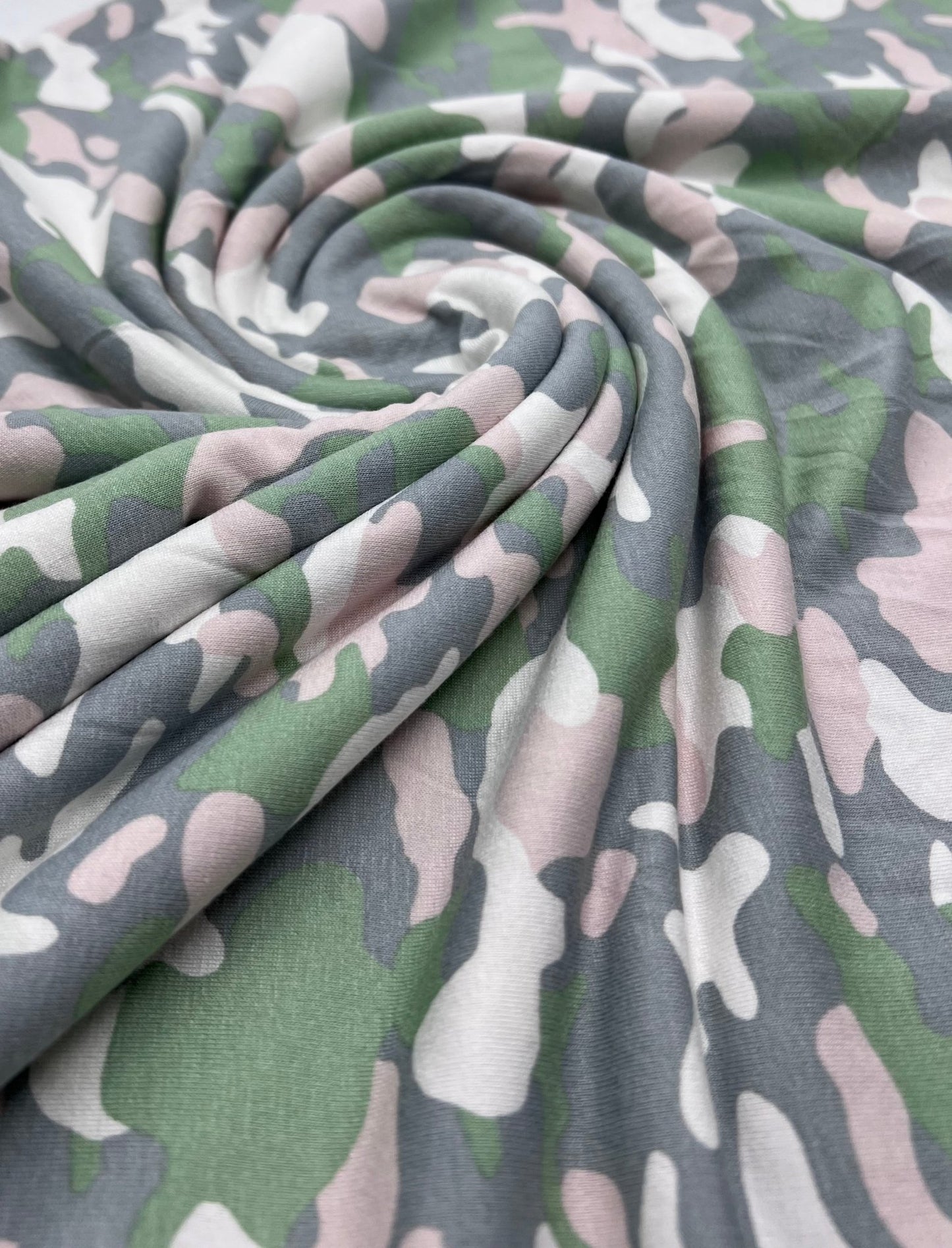 Green Grey Soft Pink Camo Print Viscose Elastane Fabric - T9 Fabrics