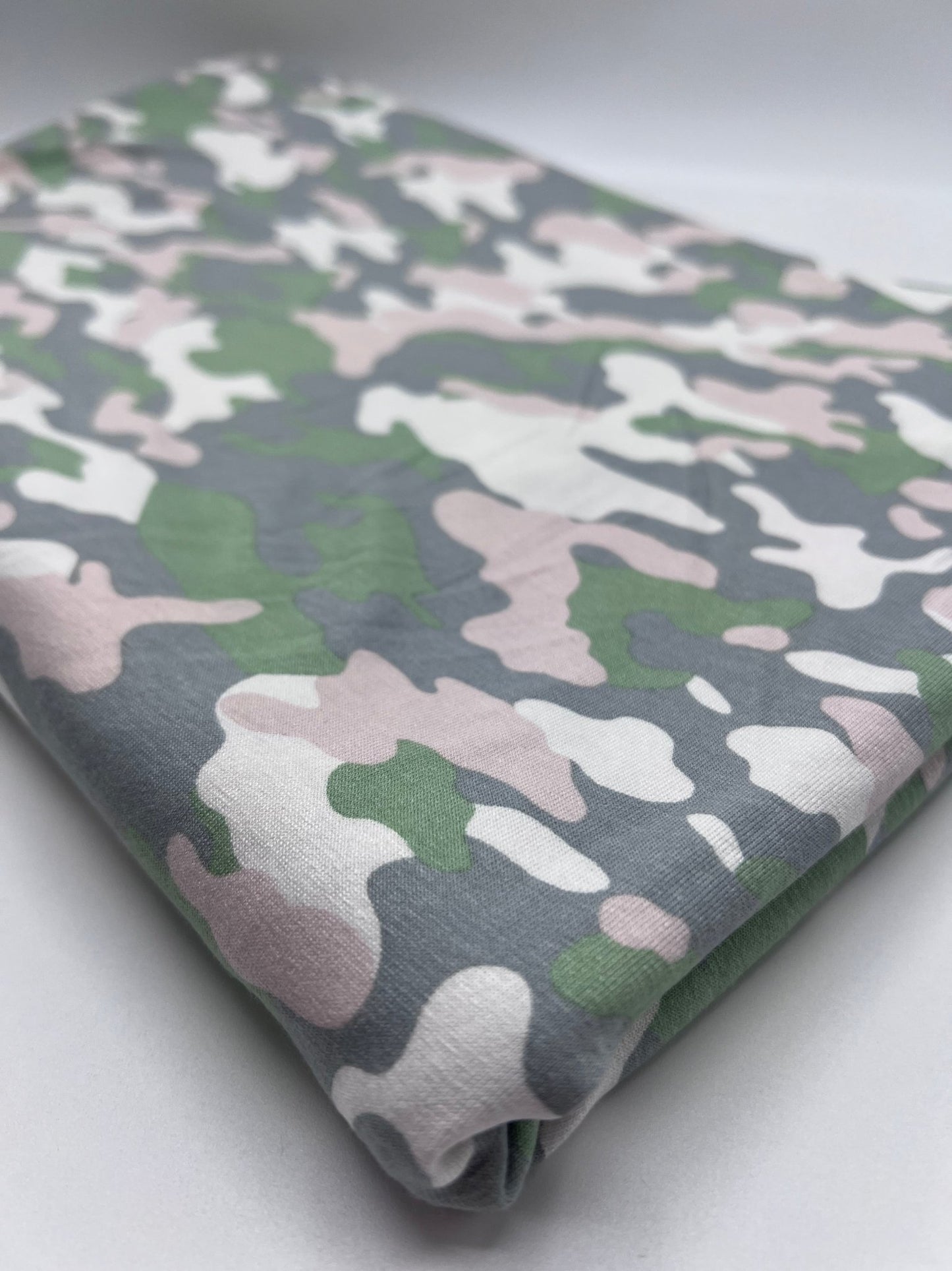 Green Grey Soft Pink Camo Print Viscose Elastane Fabric - T9 Fabrics