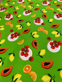 Green Large Fruit Print Spun Poly Stretch Fabric - T9 Fabrics