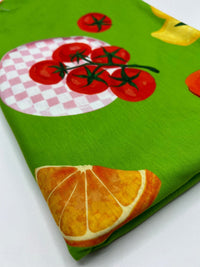 Green Large Fruit Print Spun Poly Stretch Fabric - T9 Fabrics