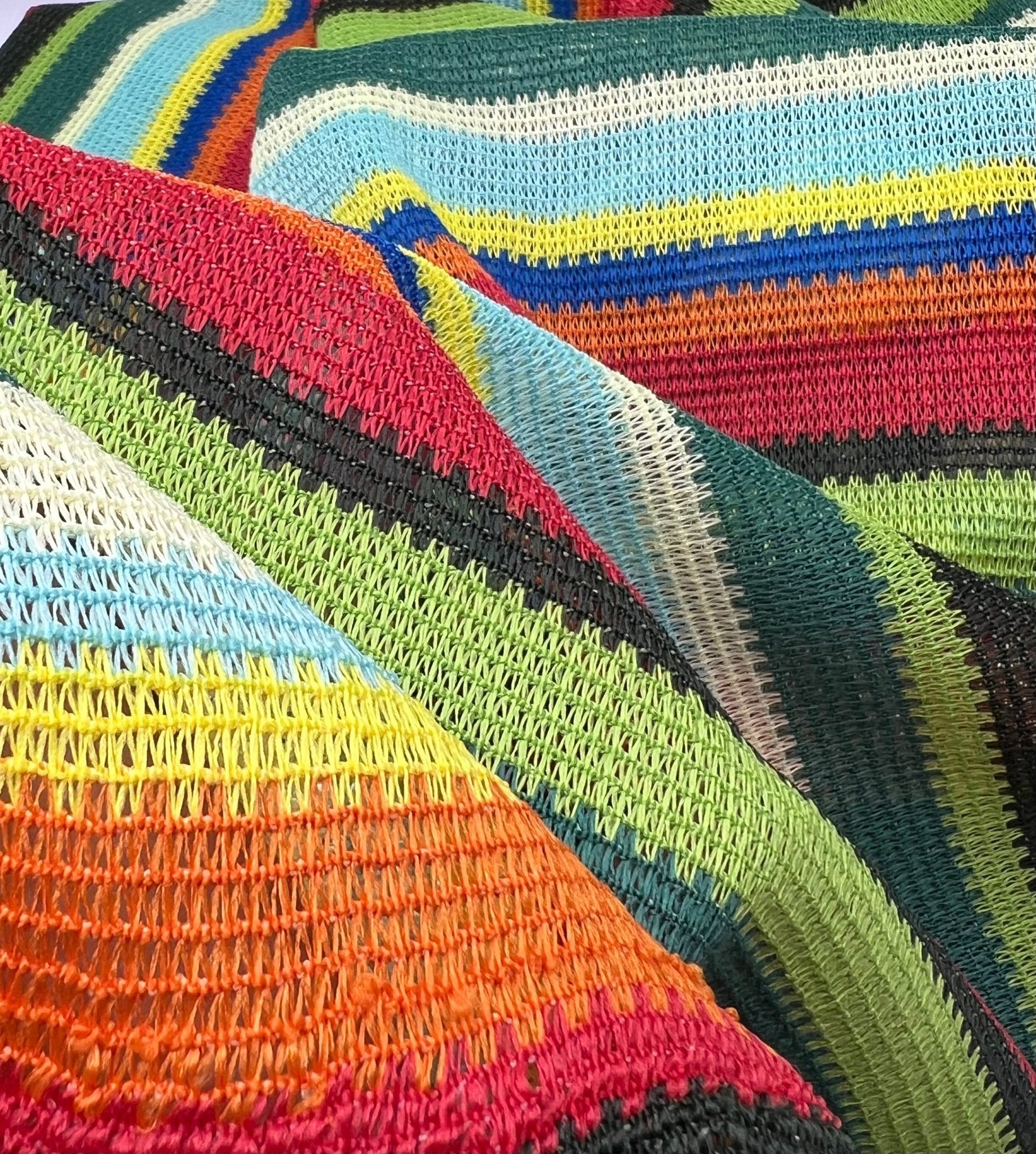 Green Multi Stripe Textured Knitted 2 Way Stretch Fabric - T9 Fabrics