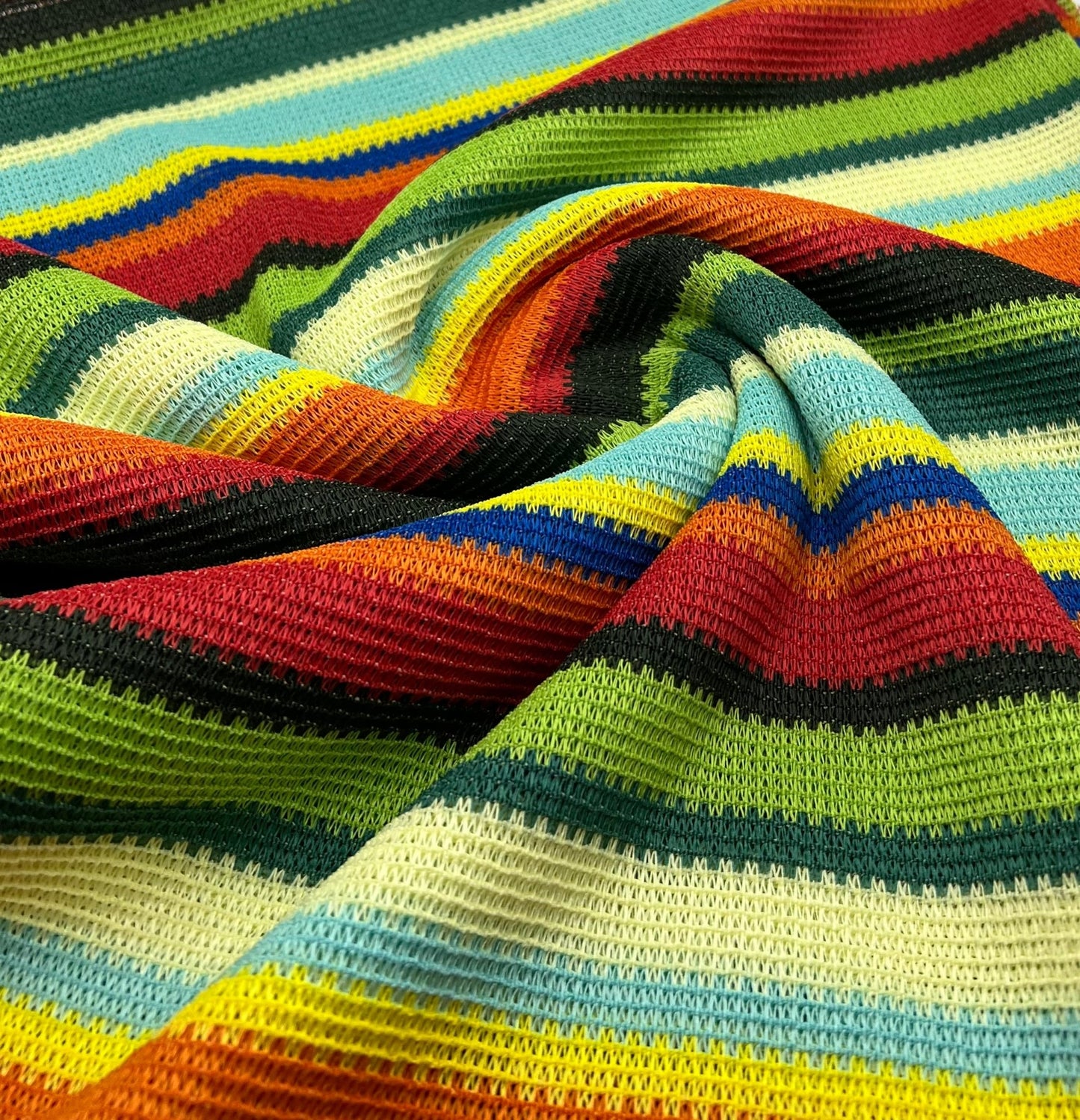 Green Multi Stripe Textured Knitted 2 Way Stretch Fabric - T9 Fabrics