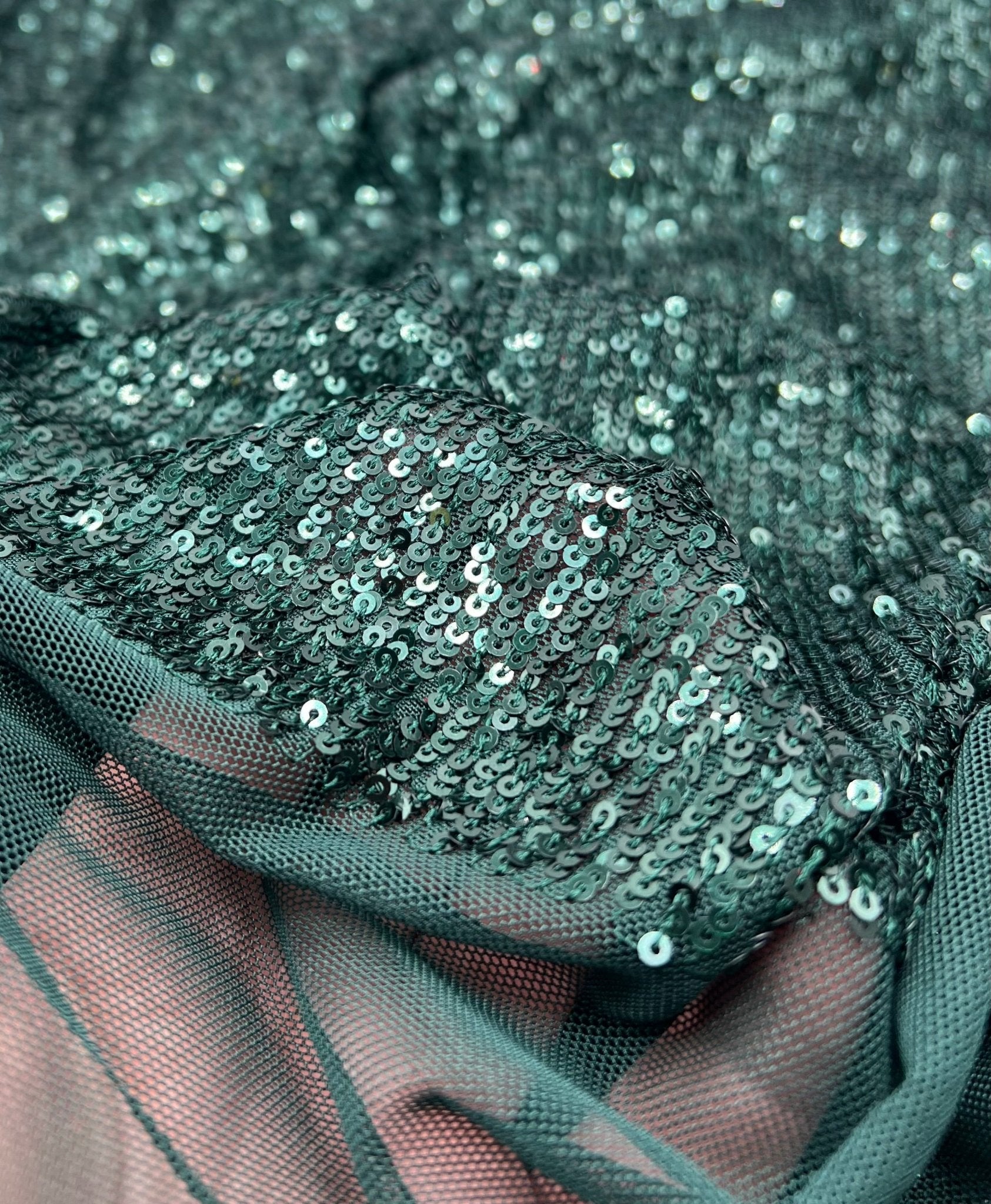 Green On Green Sequin Detail Stretch Fabric - T9 Fabrics