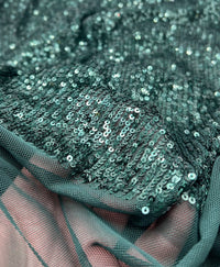 Green On Green Sequin Detail Stretch Fabric - T9 Fabrics