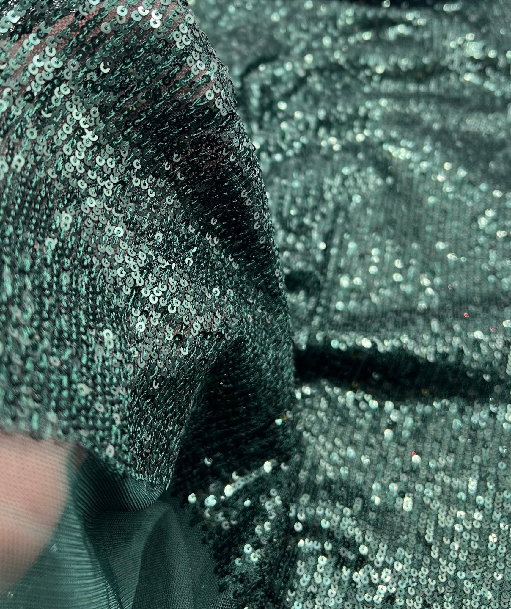 Green On Green Sequin Detail Stretch Fabric - T9 Fabrics