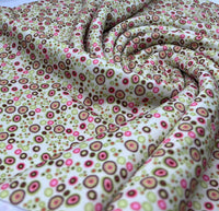 Green & Pink Small Circles Print Lightweight Jersey Crepe Fabric 4 Way Stretch - T9 Fabrics