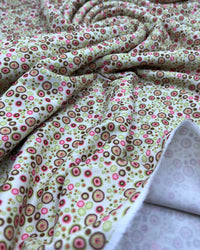 Green & Pink Small Circles Print Lightweight Jersey Crepe Fabric 4 Way Stretch - T9 Fabrics