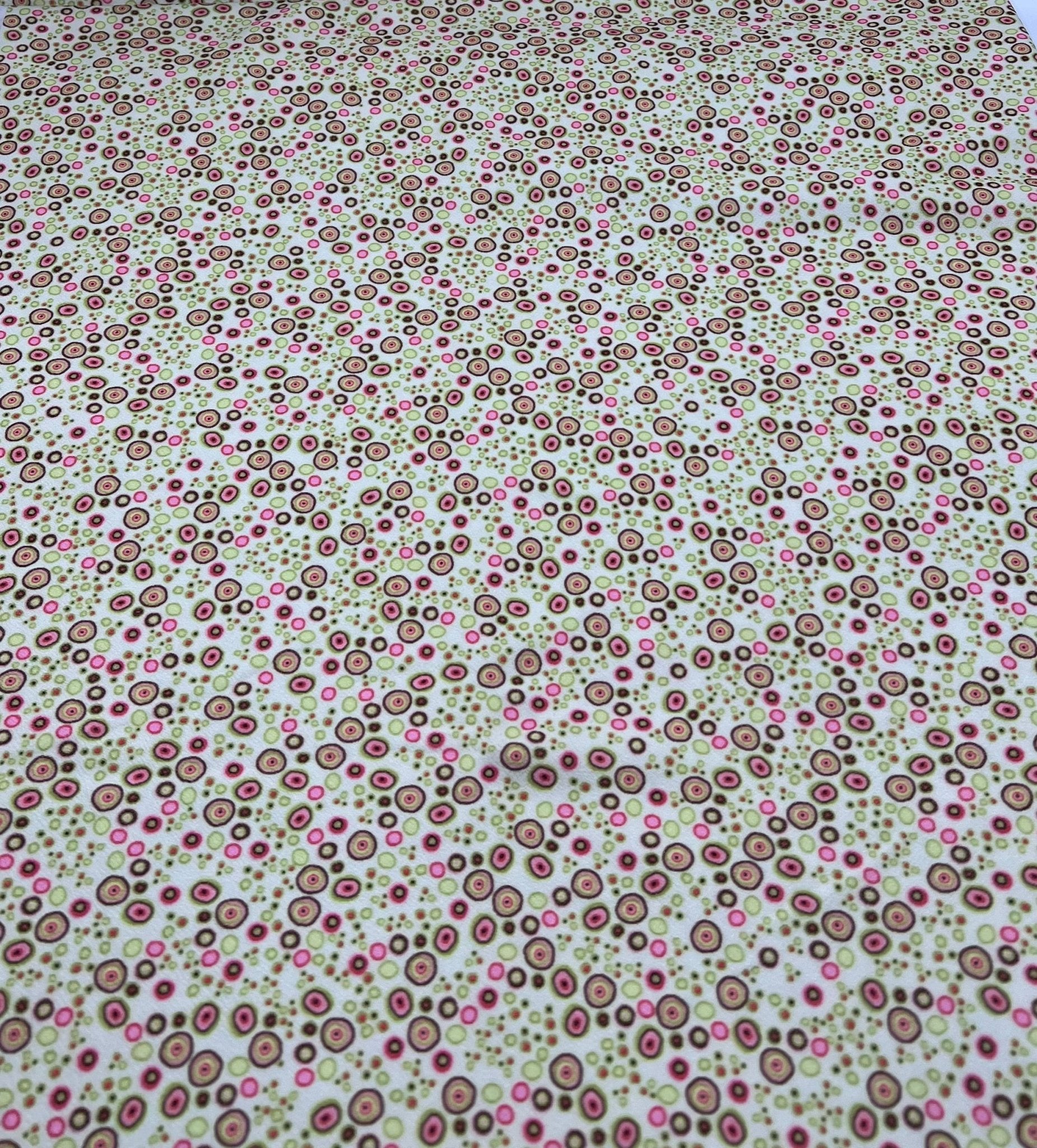 Green & Pink Small Circles Print Lightweight Jersey Crepe Fabric 4 Way Stretch - T9 Fabrics