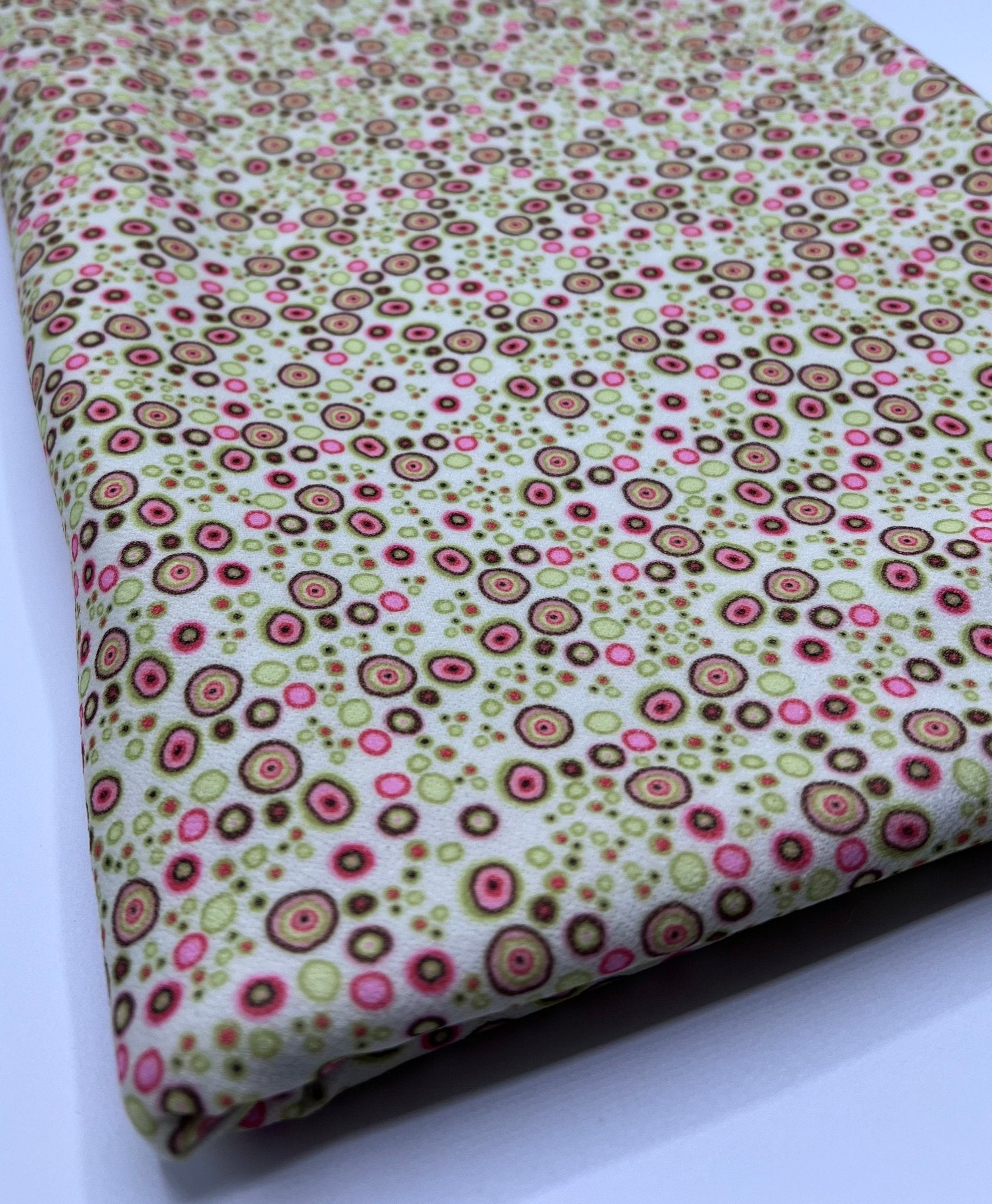 Green & Pink Small Circles Print Lightweight Jersey Crepe Fabric 4 Way Stretch - T9 Fabrics