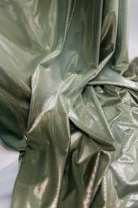 Green Silver Shiny Sequin Soft Touch 2 Way Stretch Fabric - T9 Fabrics