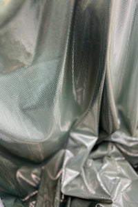 Green Silver Shiny Sequin Soft Touch 2 Way Stretch Fabric - T9 Fabrics