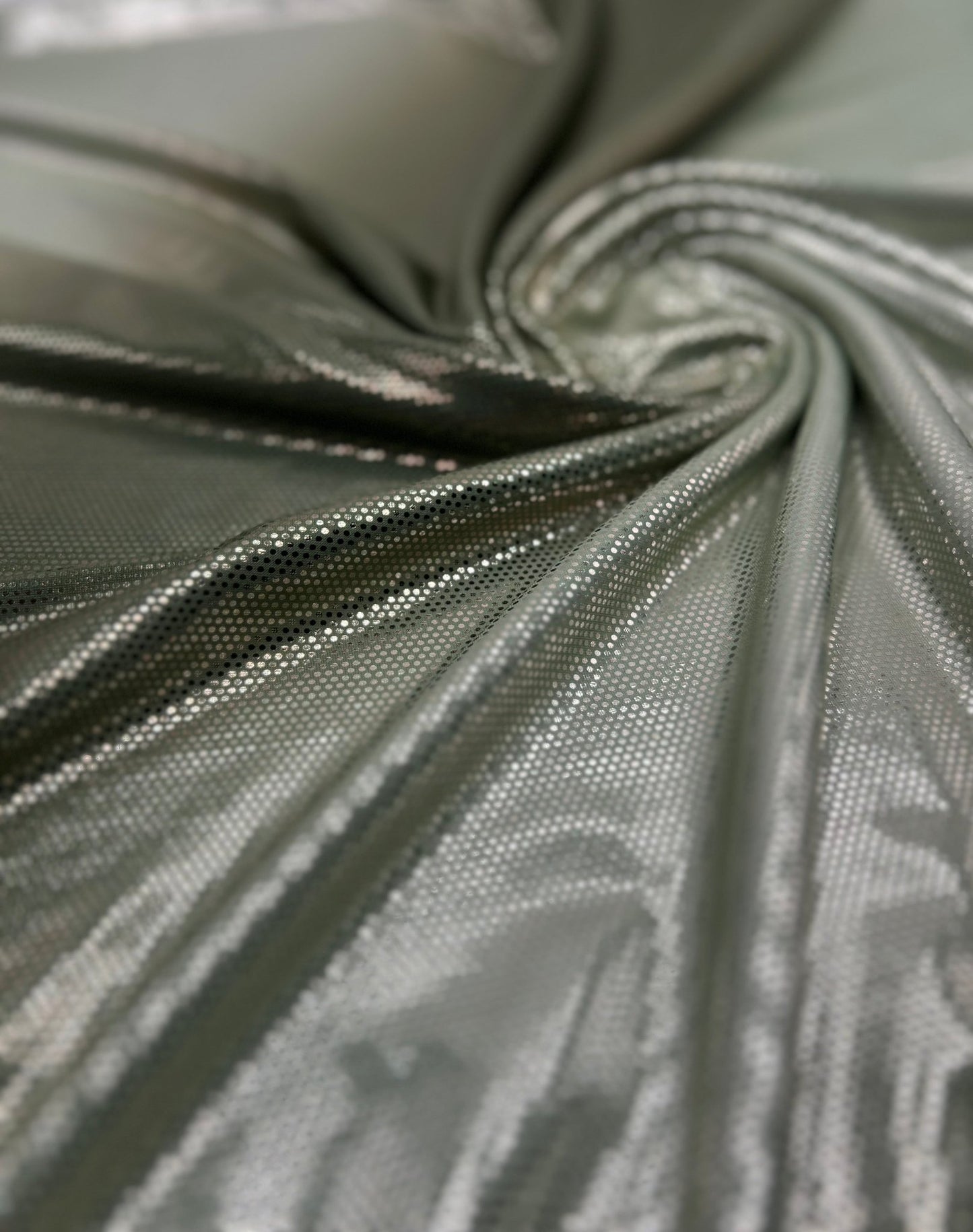 Green Silver Shiny Sequin Soft Touch 2 Way Stretch Fabric - T9 Fabrics