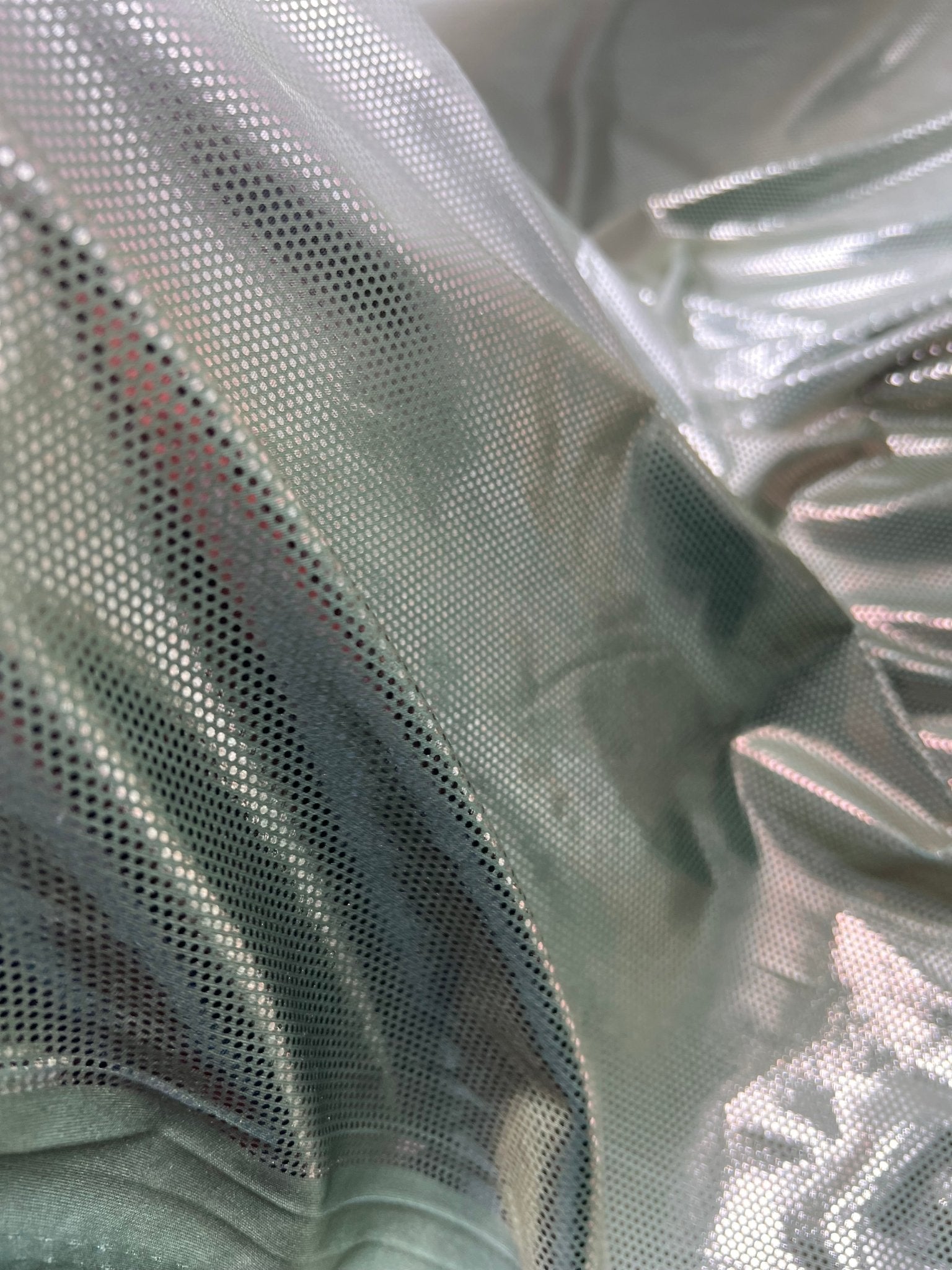 Green Silver Shiny Sequin Soft Touch 2 Way Stretch Fabric - T9 Fabrics