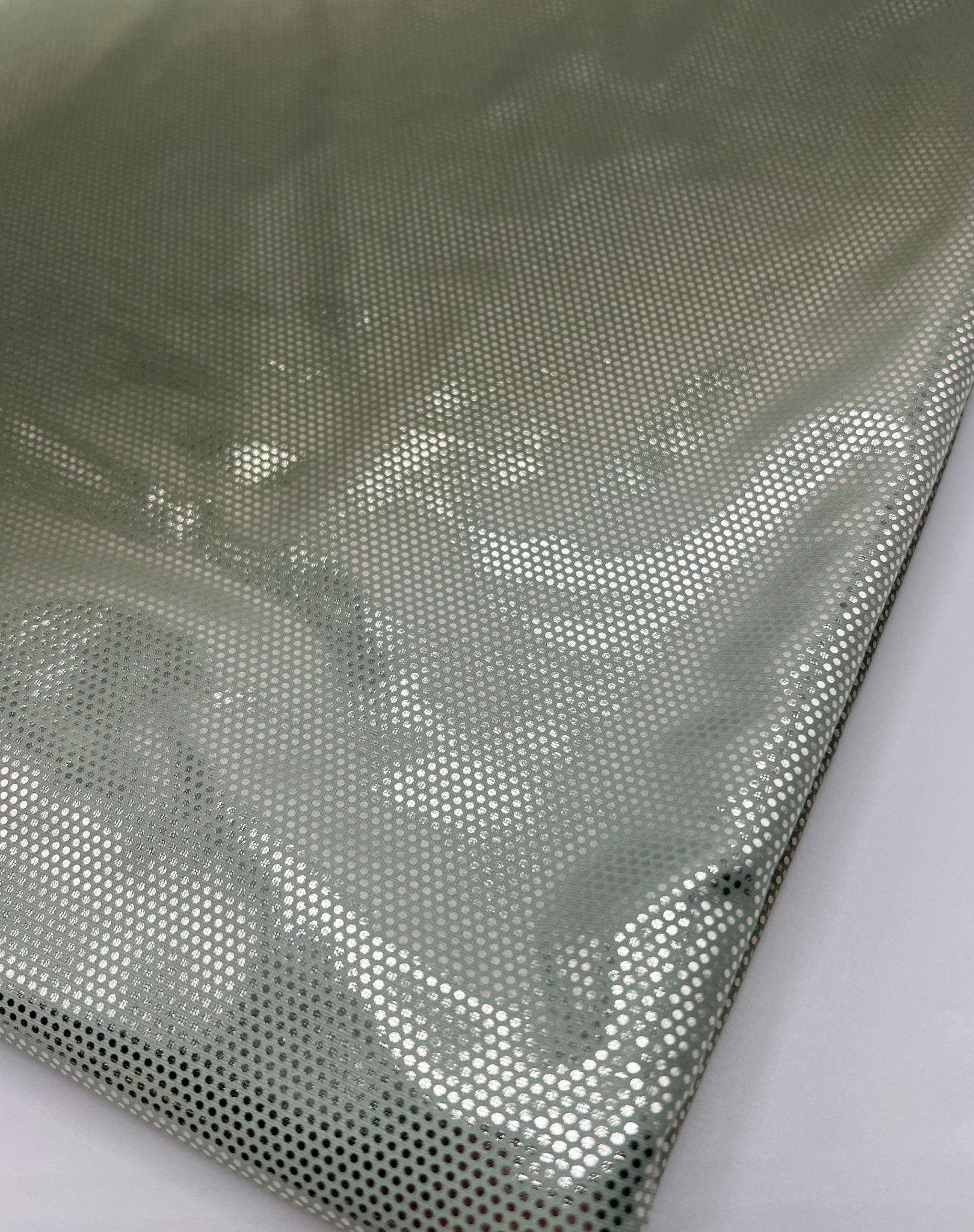 Green Silver Shiny Sequin Soft Touch 2 Way Stretch Fabric - T9 Fabrics