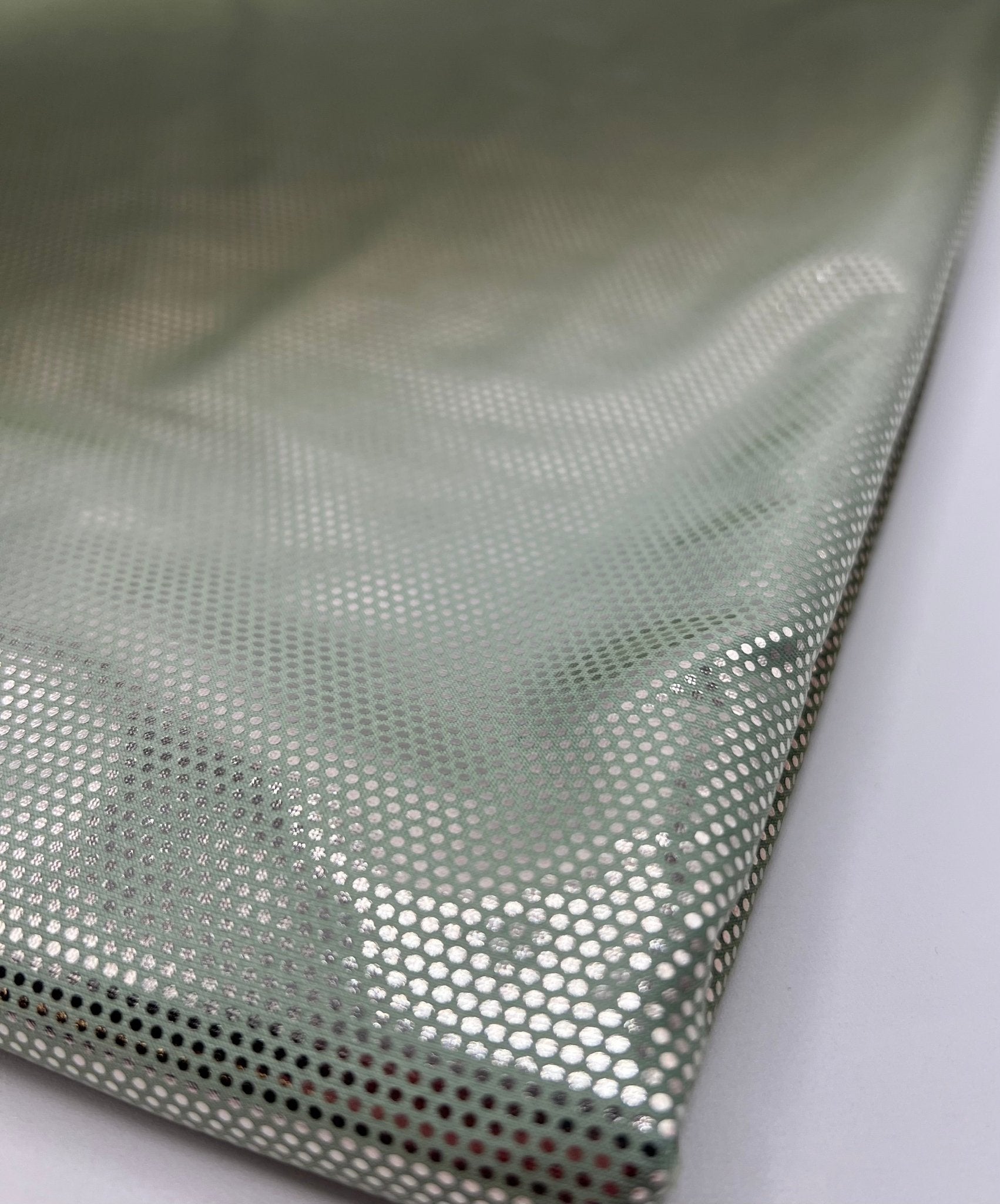 Green Silver Shiny Sequin Soft Touch 2 Way Stretch Fabric - T9 Fabrics