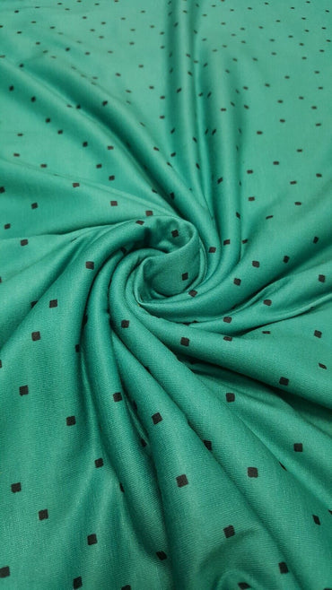 Green Small Square Print Spun Poly Stretch Fabric - T9 Fabrics