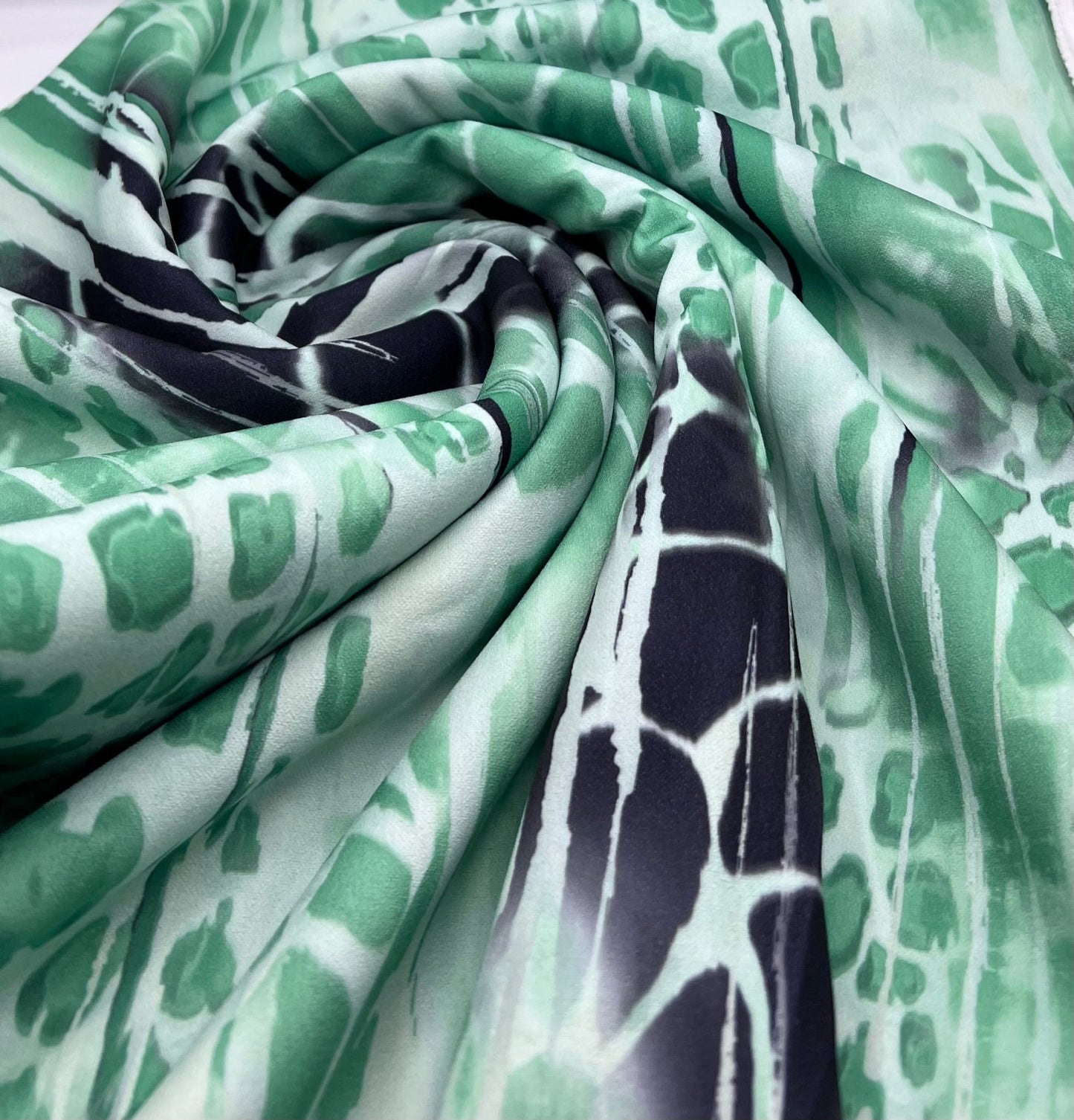 Green Snake Printed Scuba Crepe Jersey Fabric 4 Way Stretch - T9 Fabrics