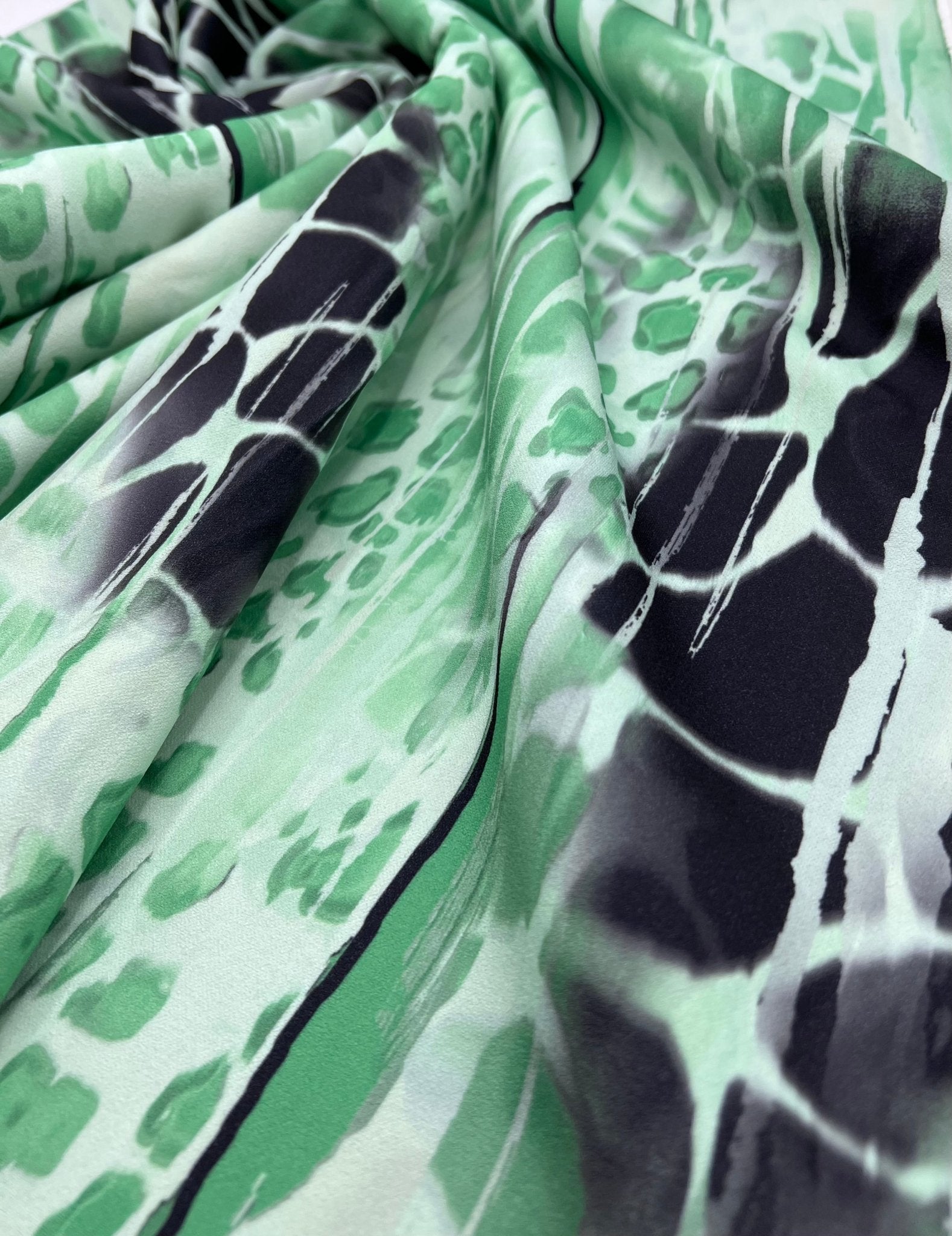 Green Snake Printed Scuba Crepe Jersey Fabric 4 Way Stretch - T9 Fabrics