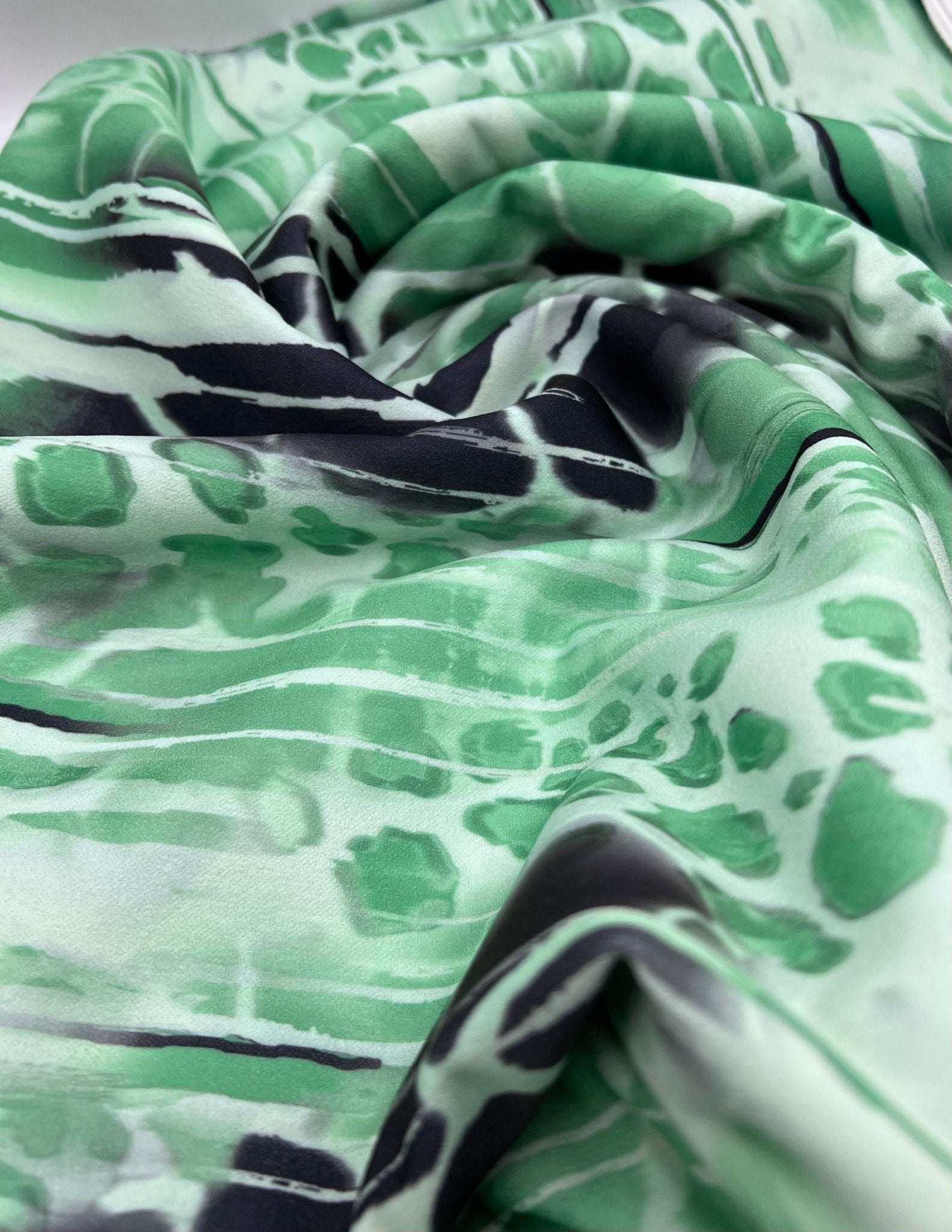 Green Snake Printed Scuba Crepe Jersey Fabric 4 Way Stretch - T9 Fabrics