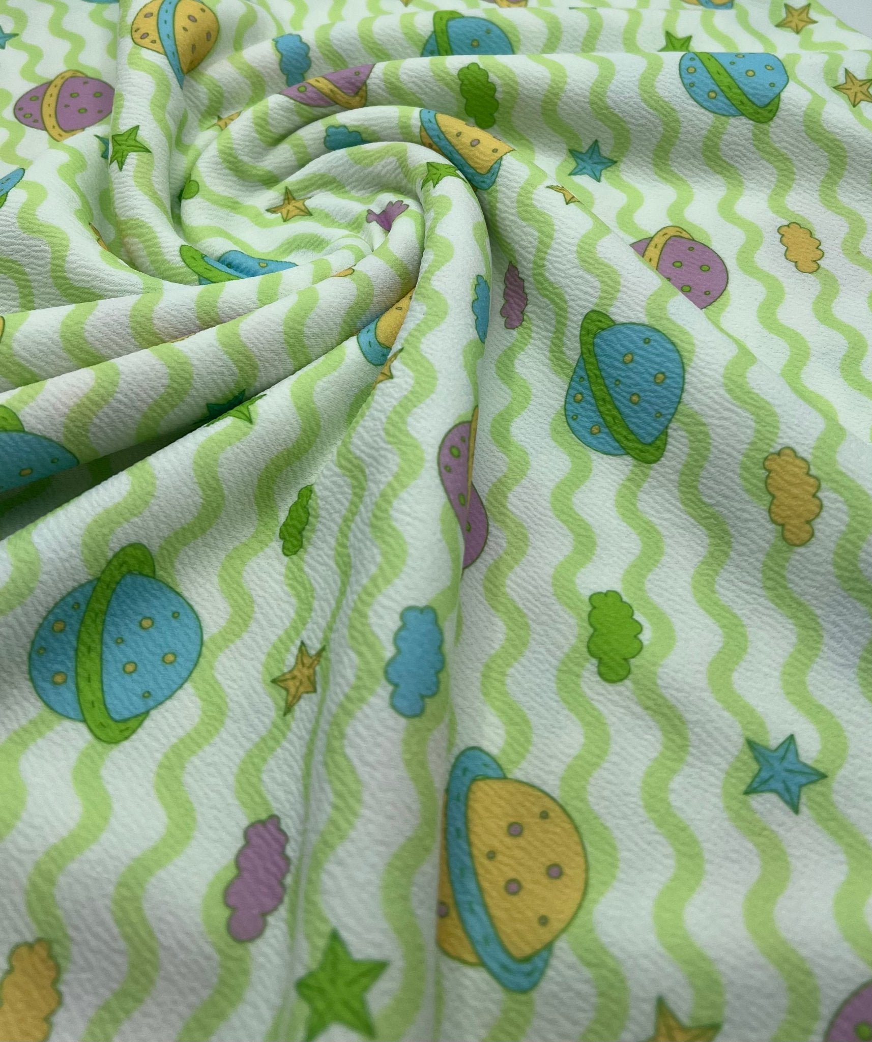 Green Space Print Liverpool Stretch Fabric - T9 Fabrics