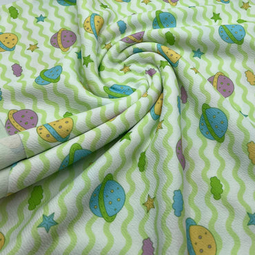 Green Space Print Liverpool Stretch Fabric - T9 Fabrics