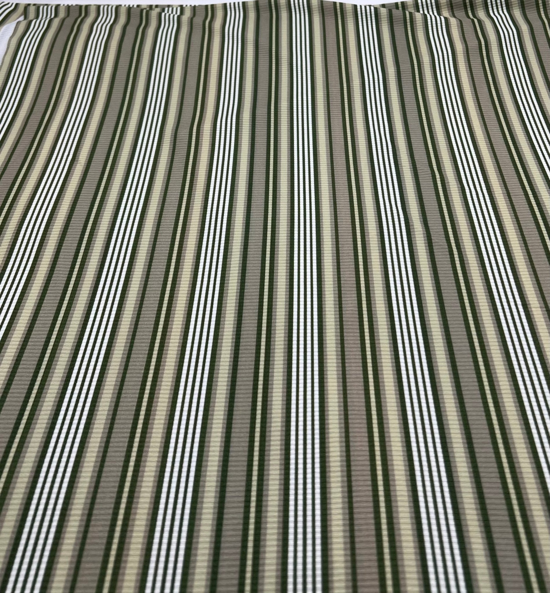 Green Stripe Print 2X1 Fine Rib Stretch Fabric - T9 Fabrics