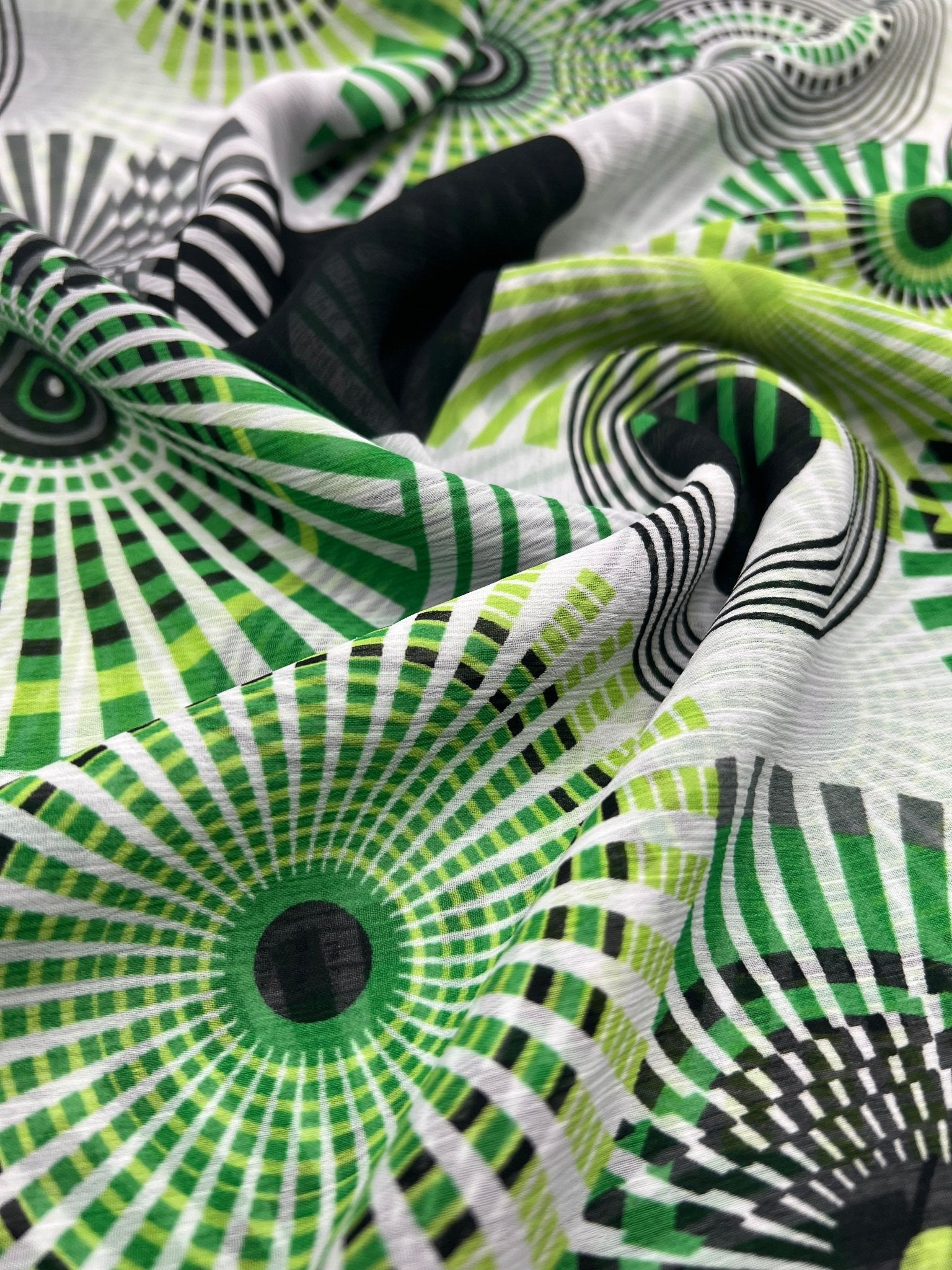 Green Swirl Printed Chiffon Dress Fabric - T9 Fabrics