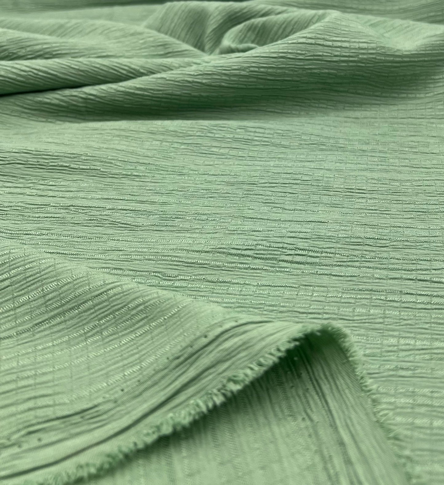 Green Textured Crinkle Lightweight Non Stretch Fabric - T9 Fabrics