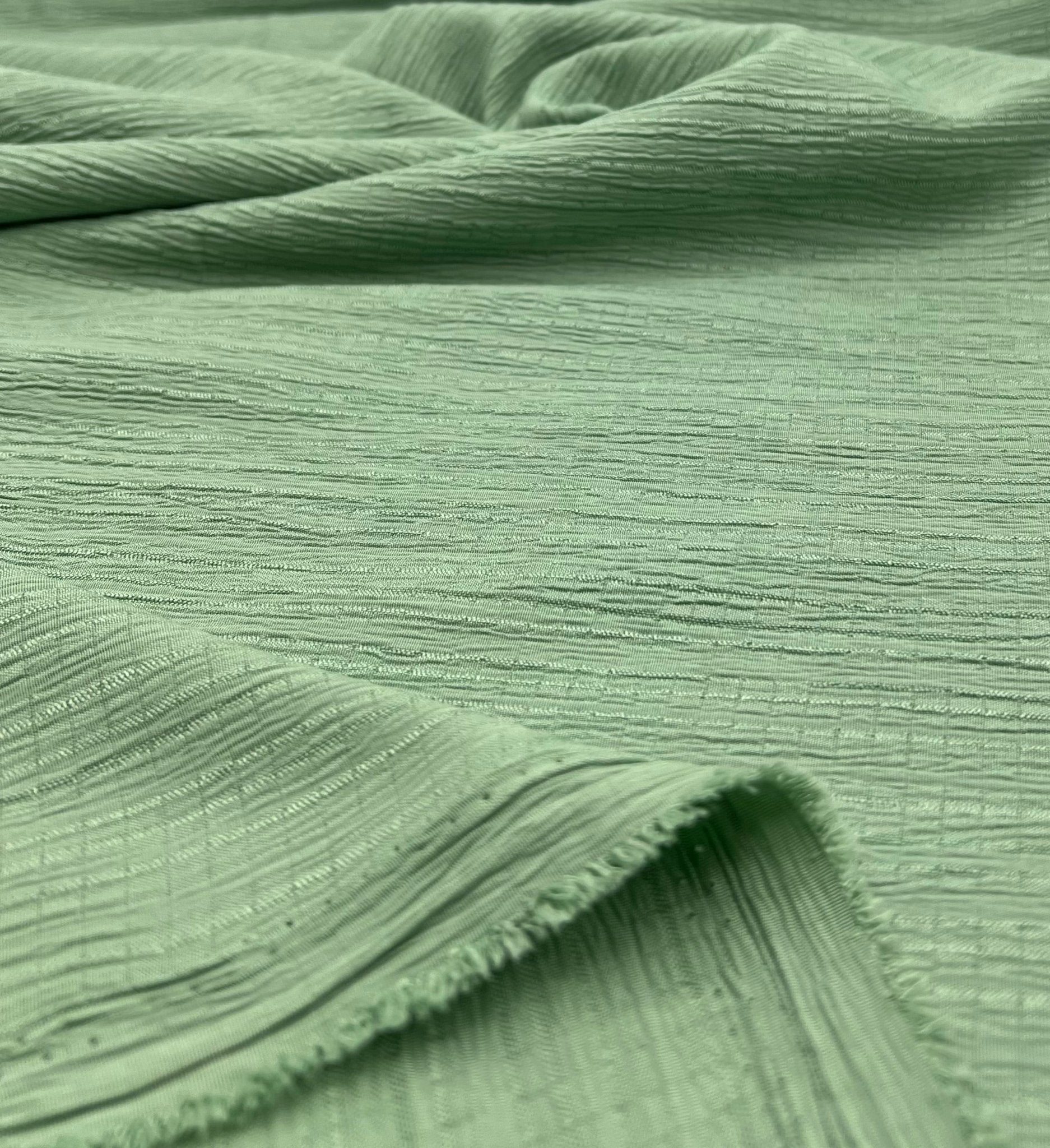 Green Textured Crinkle Lightweight Non Stretch Fabric - T9 Fabrics