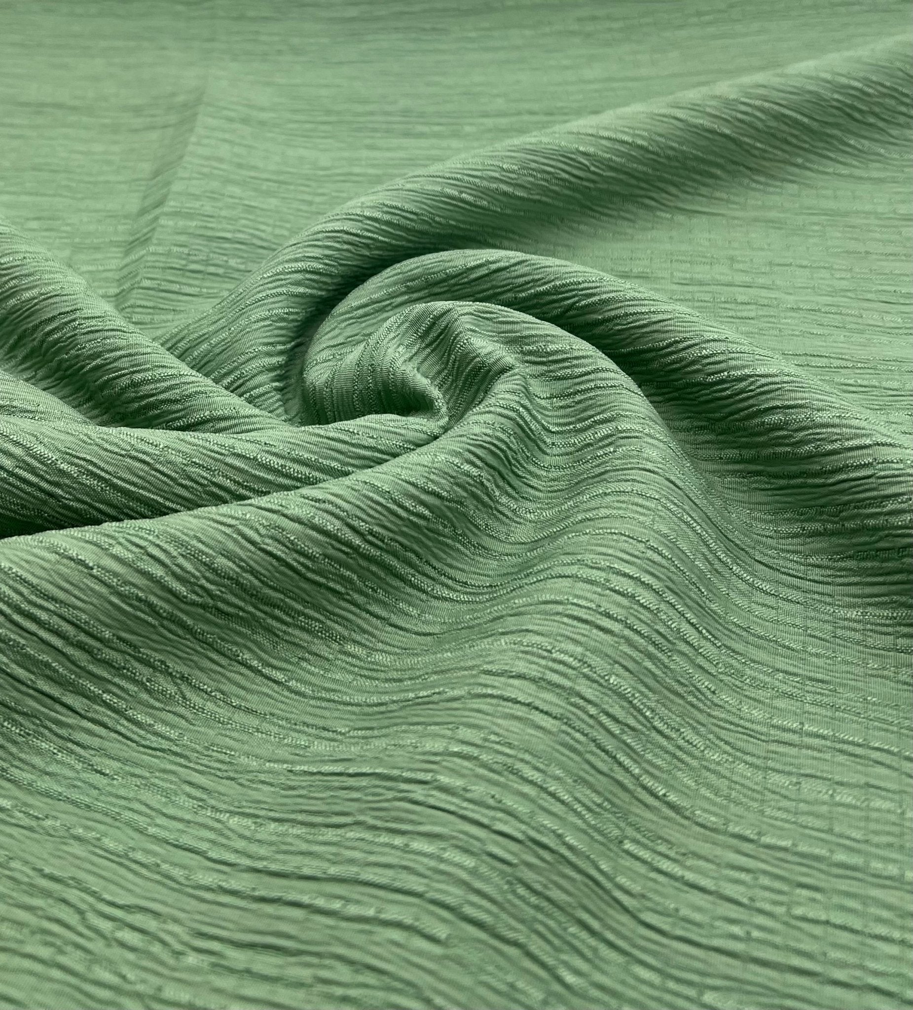 Green Textured Crinkle Lightweight Non Stretch Fabric - T9 Fabrics