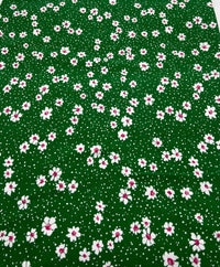 Green White Floral Spot Print Viscose Elastane 4 Way Stretch Fabric - T9 Fabrics