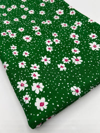 Green White Floral Spot Print Viscose Elastane 4 Way Stretch Fabric - T9 Fabrics