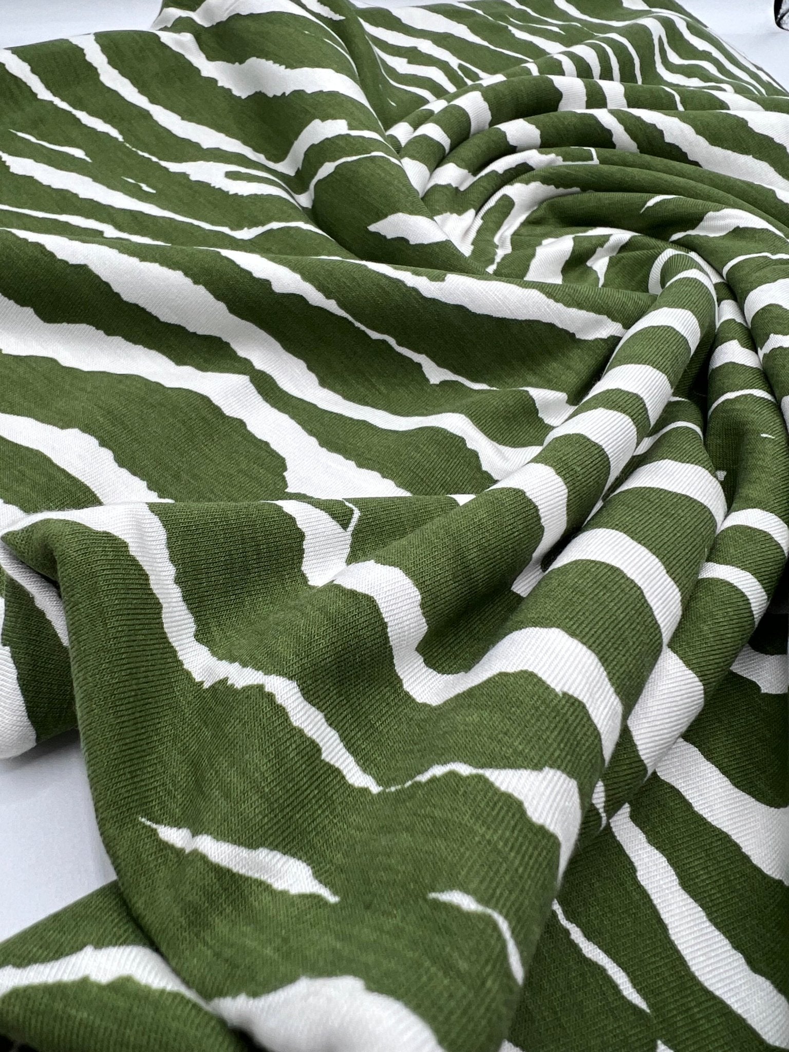 Green White Zebra Print Viscose Elastane Fabric - T9 Fabrics