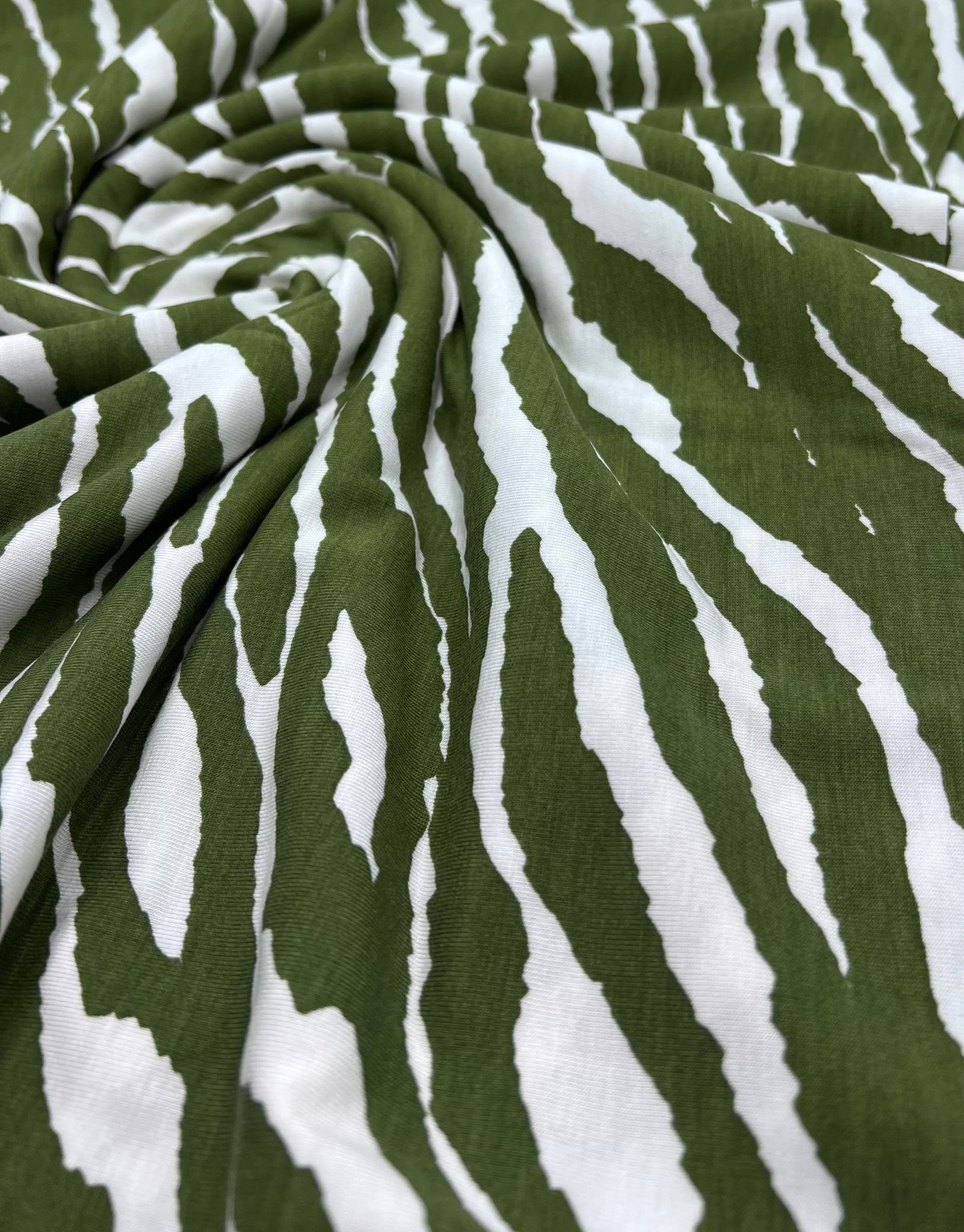 Green White Zebra Print Viscose Elastane Fabric - T9 Fabrics