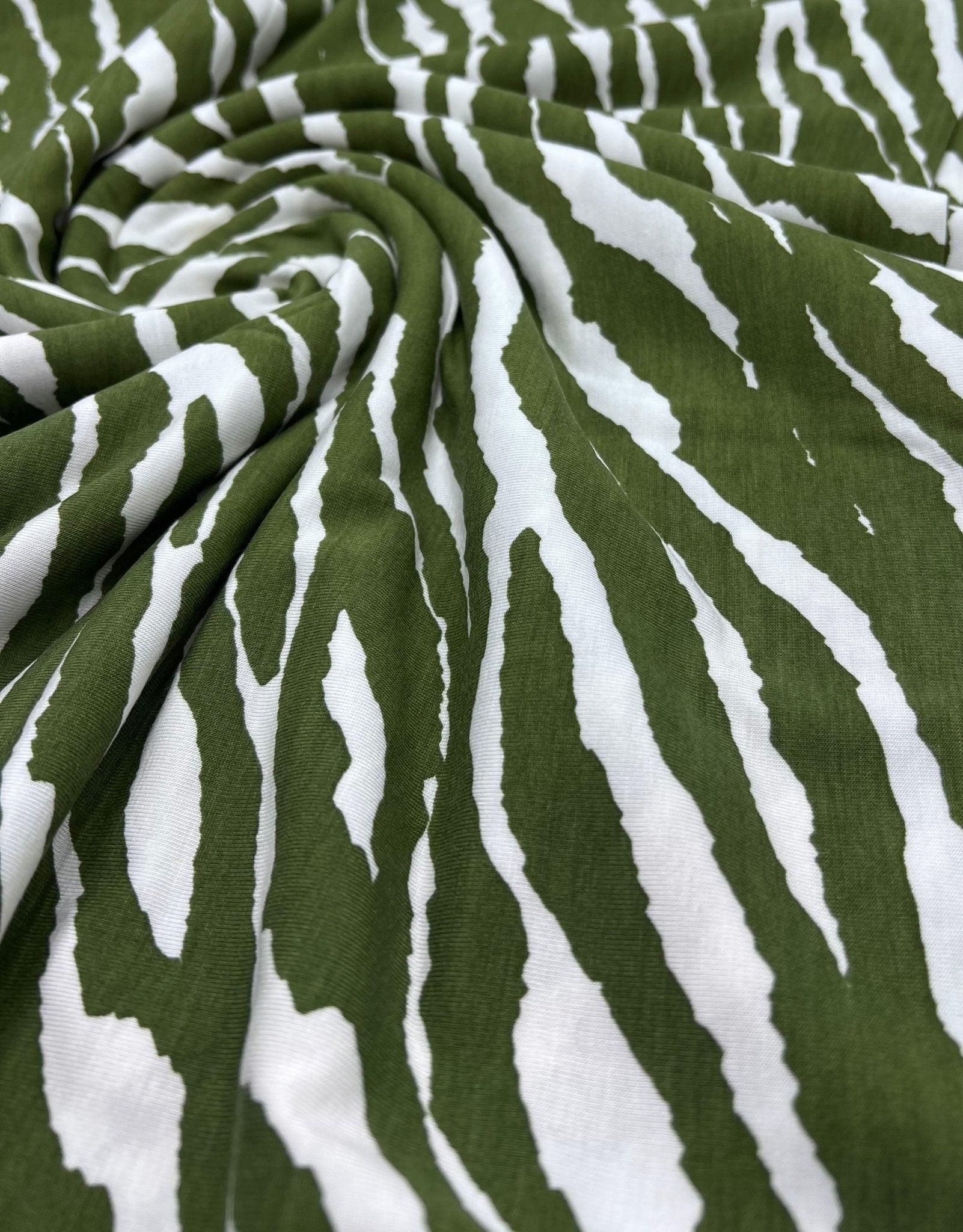 Green White Zebra Print Viscose Elastane Fabric - T9 Fabrics