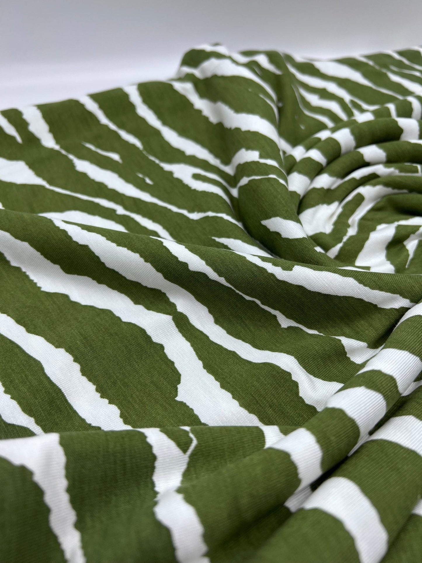 Green White Zebra Print Viscose Elastane Fabric - T9 Fabrics