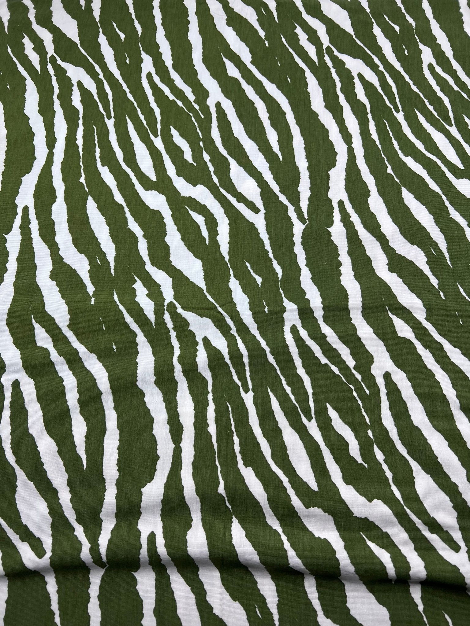 Green White Zebra Print Viscose Elastane Fabric - T9 Fabrics