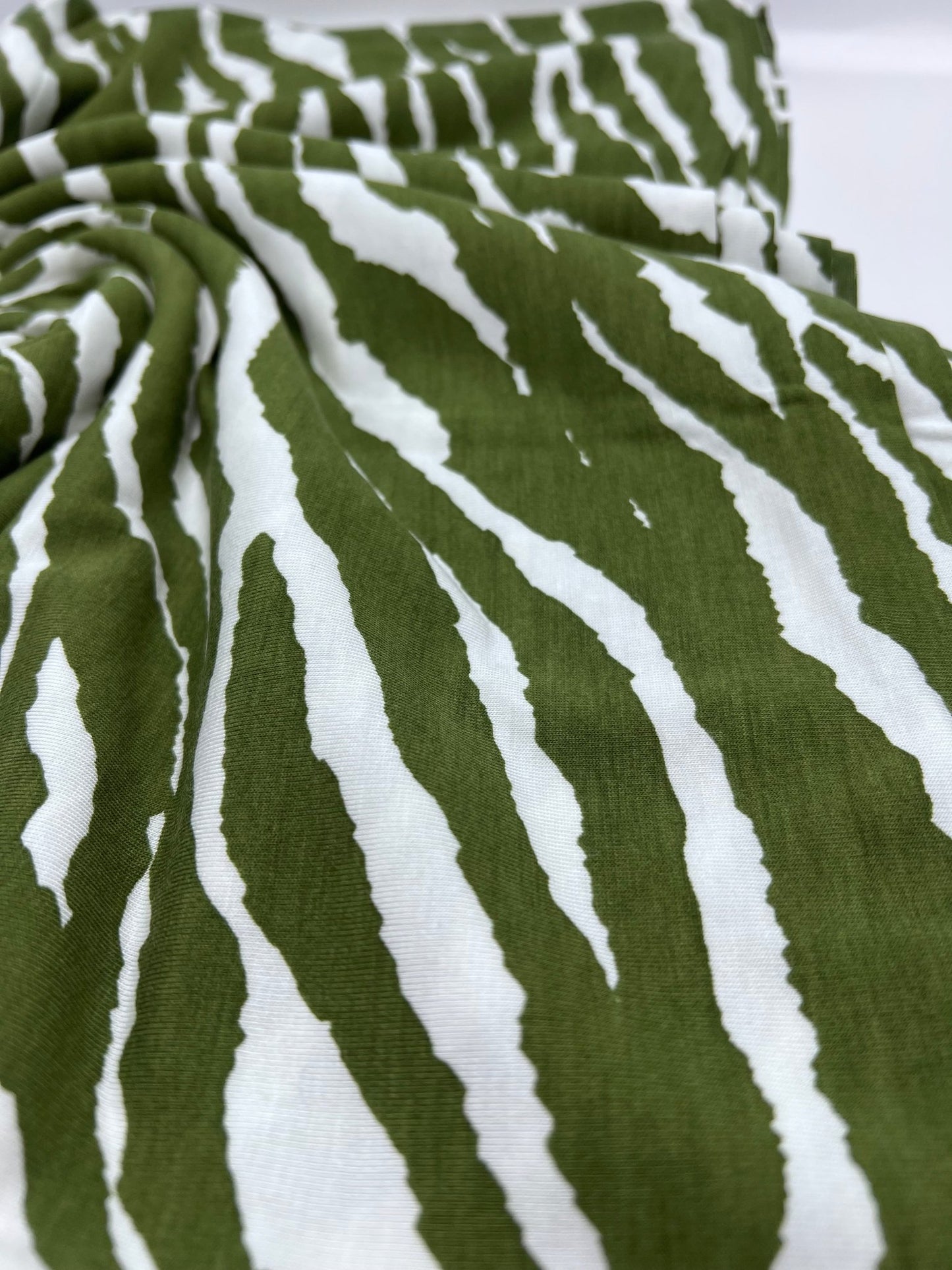 Green White Zebra Print Viscose Elastane Fabric - T9 Fabrics