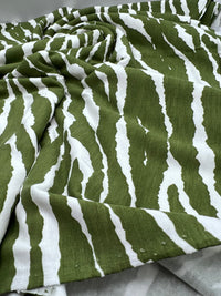 Green White Zebra Print Viscose Elastane Fabric - T9 Fabrics