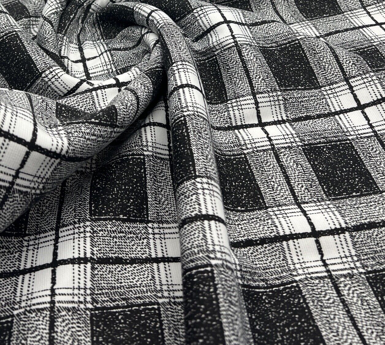 Grey Black Check Ponte Fabric - T9 Fabrics