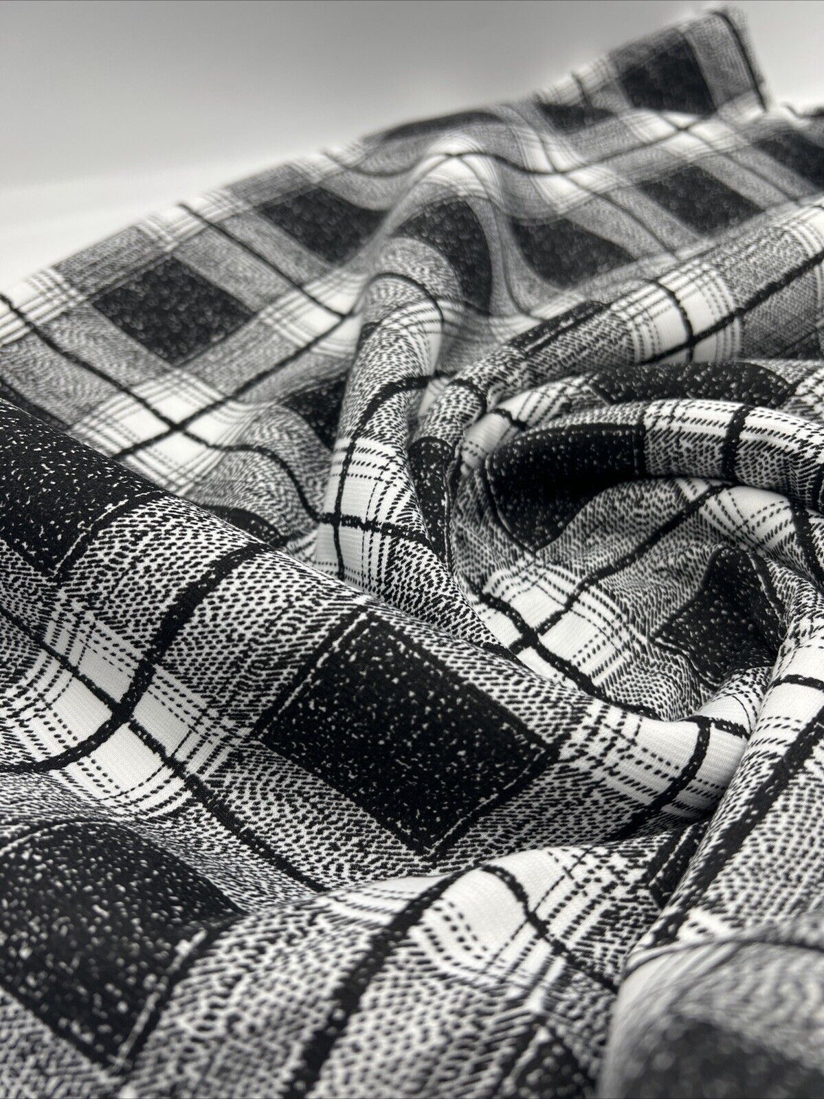 Grey Black Check Ponte Fabric - T9 Fabrics