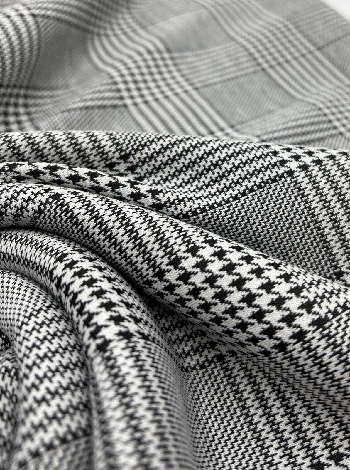 Grey Black Check Ponte Fabric - T9 Fabrics