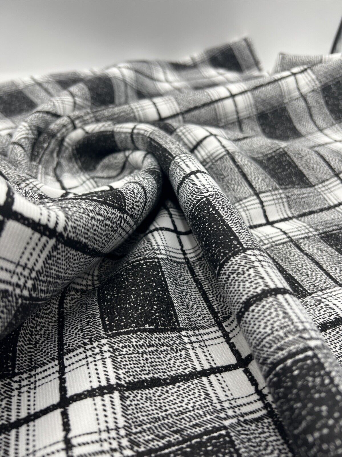 Grey Black Check Ponte Fabric - T9 Fabrics